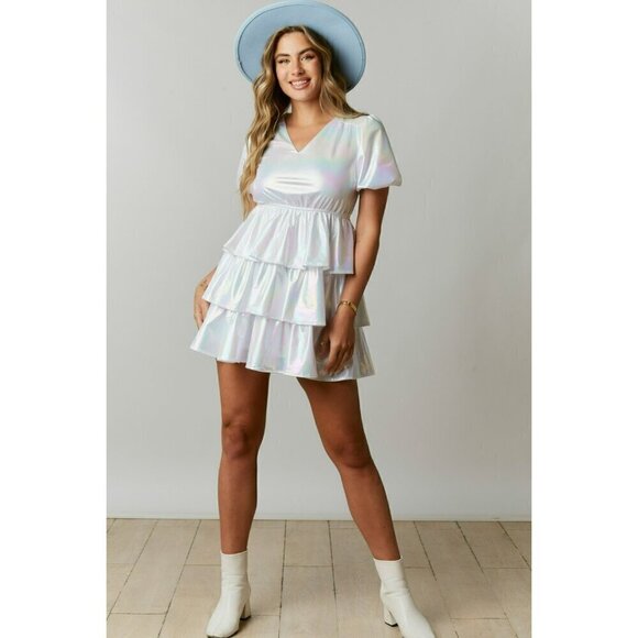 The Gumdrop Tiered Mini Dress in Iridescent Pearl - Picture 6 of 6